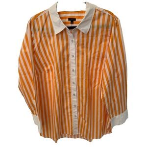 Talbots Plus Size 2X Orange & White Stripe Longer Length Boyfriend Shirt
